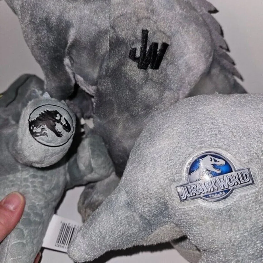 3 Jurassic World Gray Dinosaurs Plush Lot Triceratops T-Rex Blue Stuffed Toys